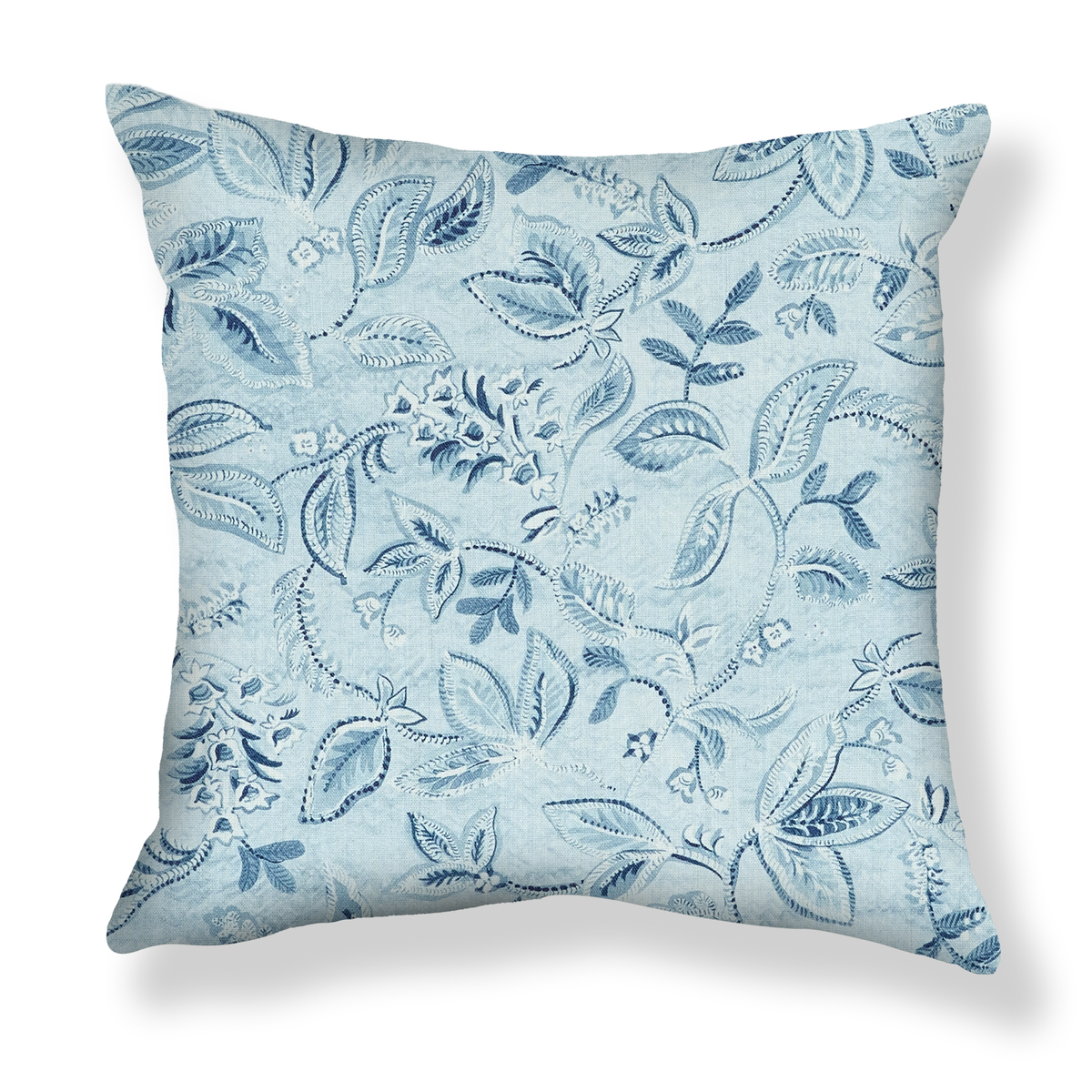 Textured Botanical Pillow in Light Blues