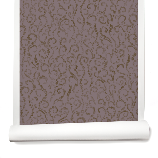 Painted Curling Vines Wallpaper in Purple/Brown