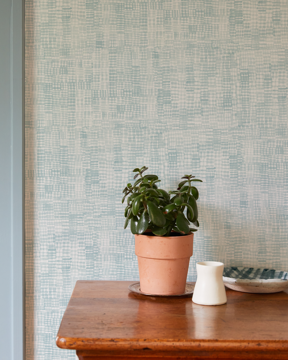 Hatchmarks Wallpaper in Ice Blue