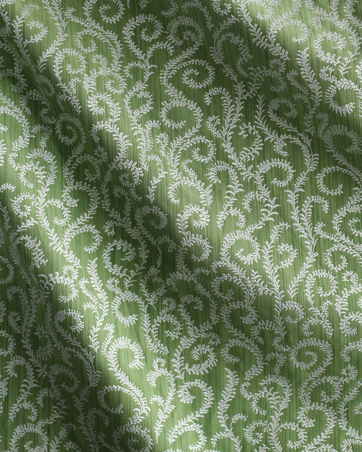 Curling Vines Fabric in Green/Ice