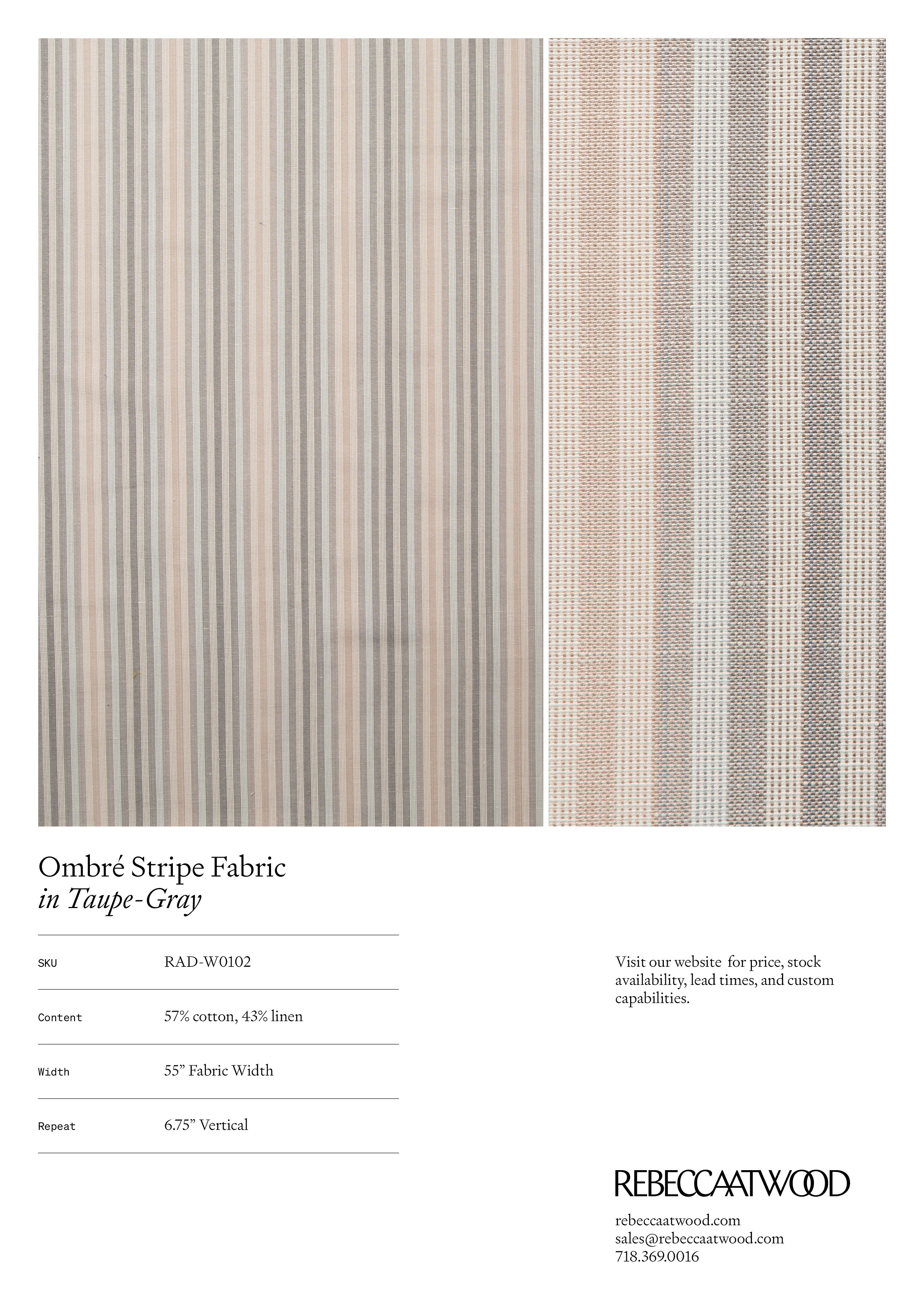 Grey ticking stripe fabric taupe from Brick House Fabric: Novelty Fabric