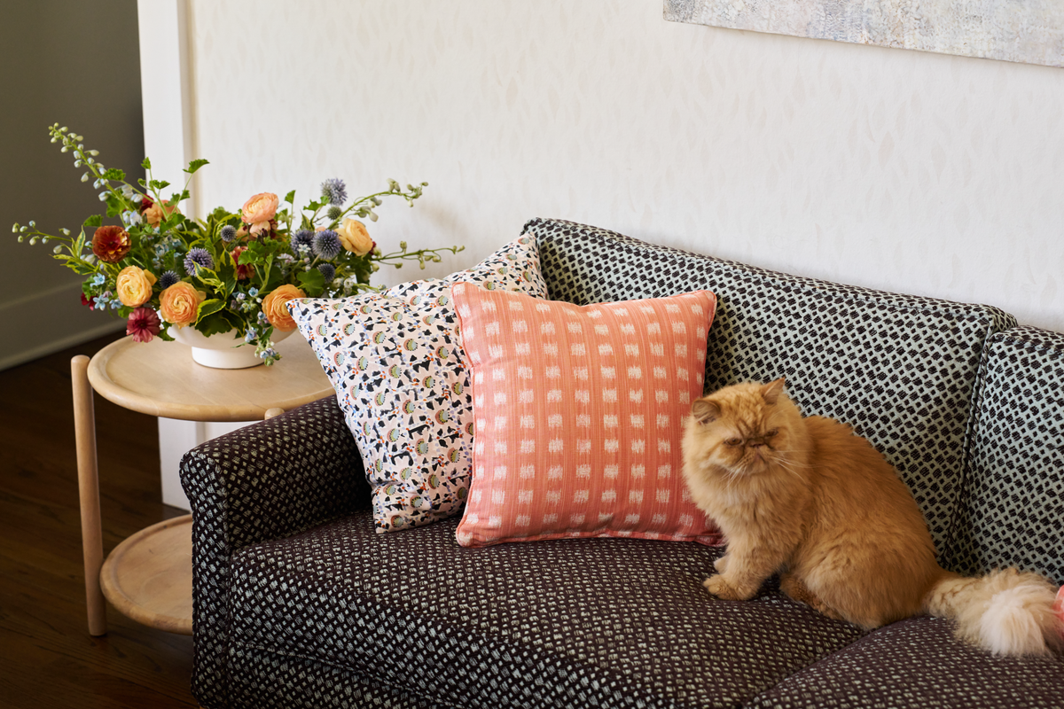 Gridded Ikat Pillow in Coral