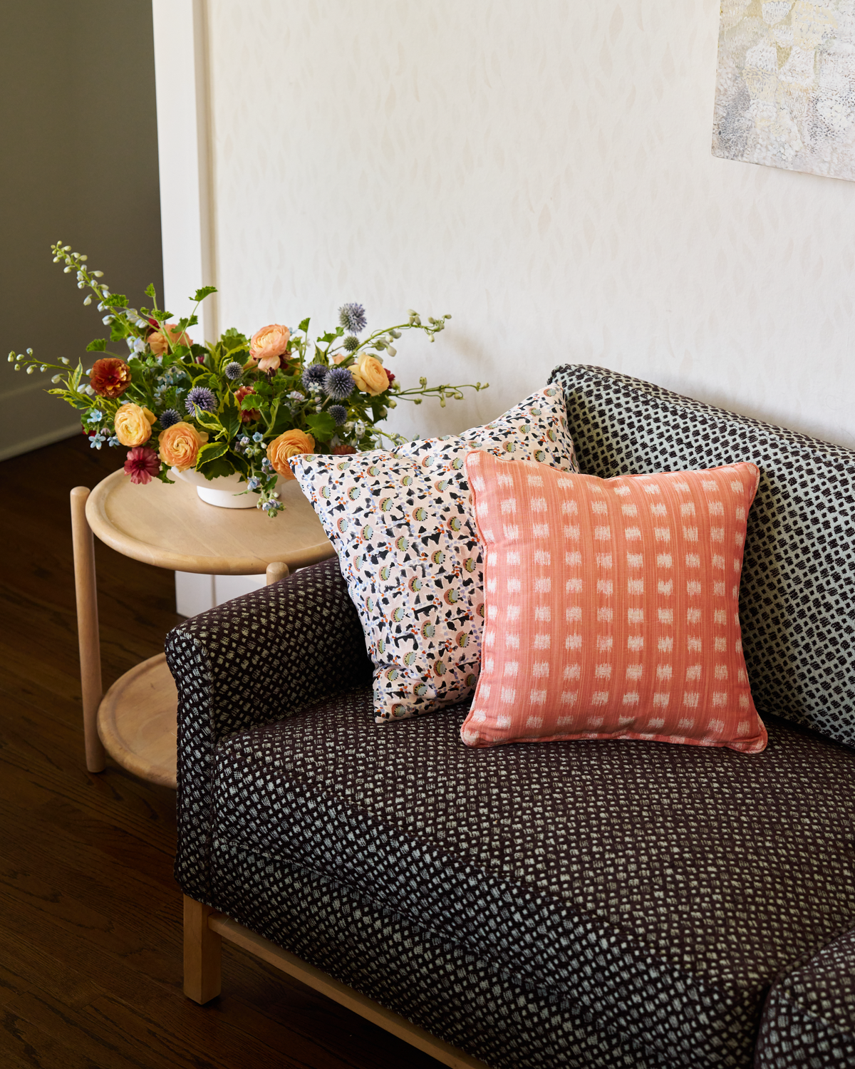 Gridded Ikat Pillow in Coral