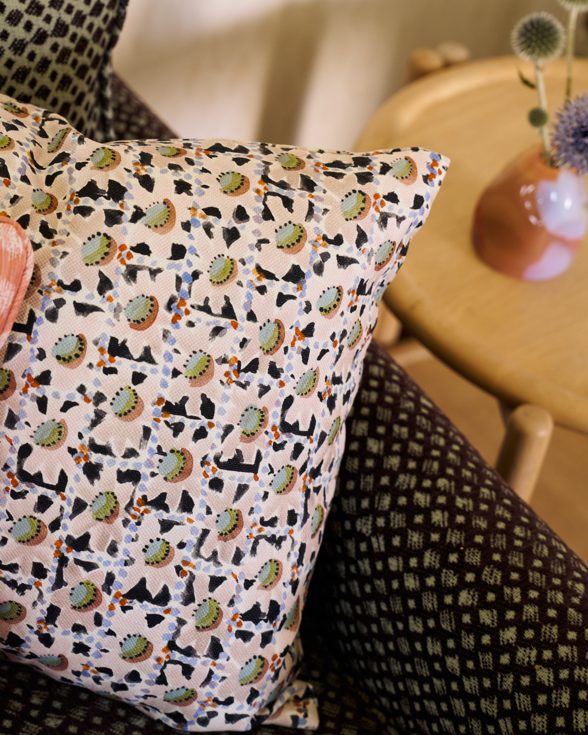 Floral Trellis Pillow in Taupe/Black