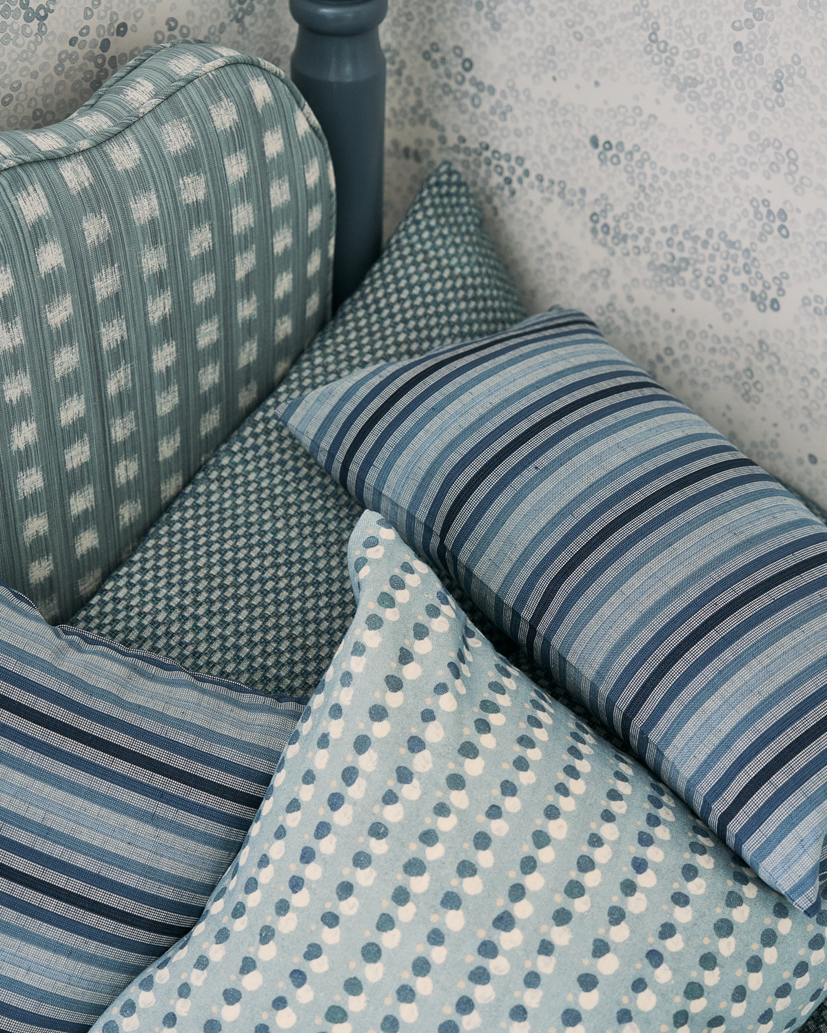 Dotted Lines Fabric in Light Blues