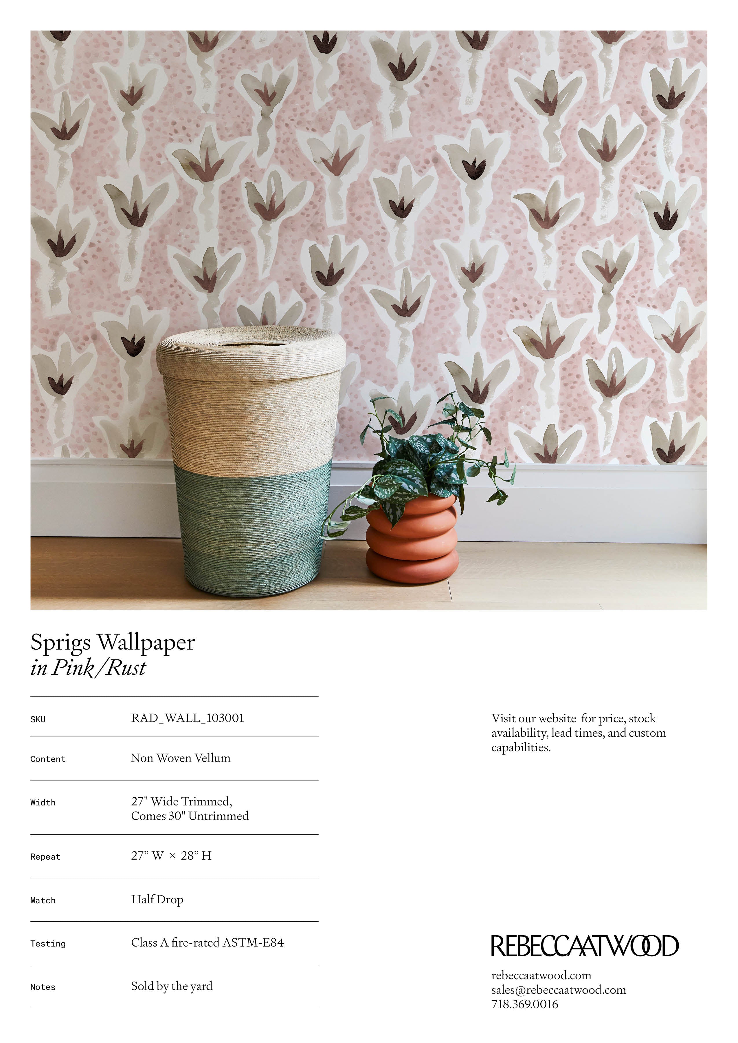 Sprigs Wallpaper in Pink/Rust