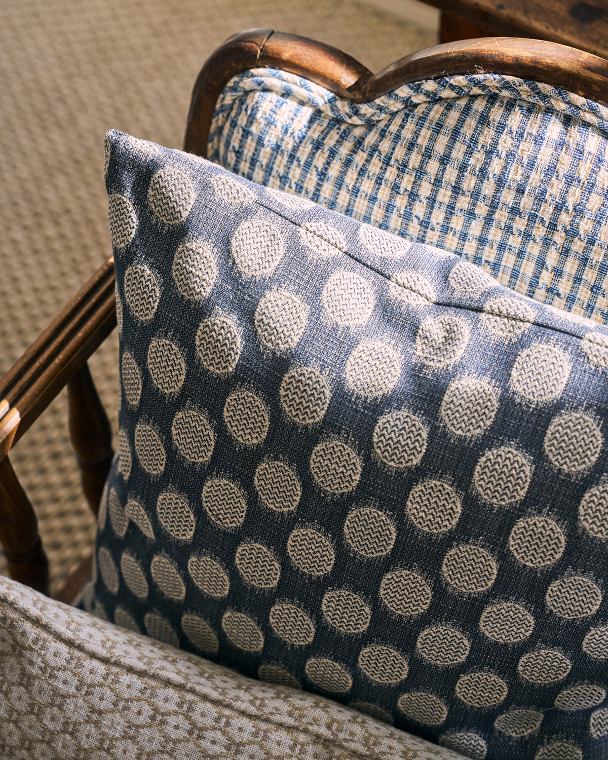 Chevron Dots Pillow in Dark Blue