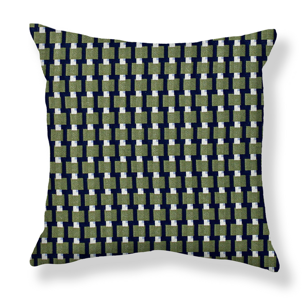 Blocks Pillow in Olive/Navy