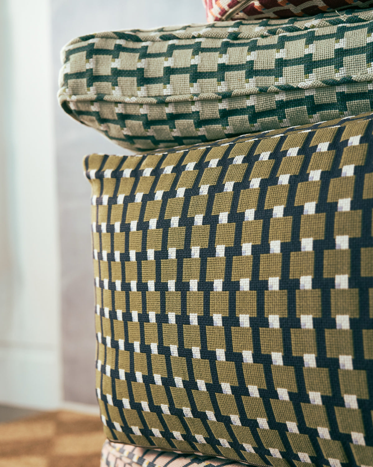 Blocks Fabric in Olive/Navy