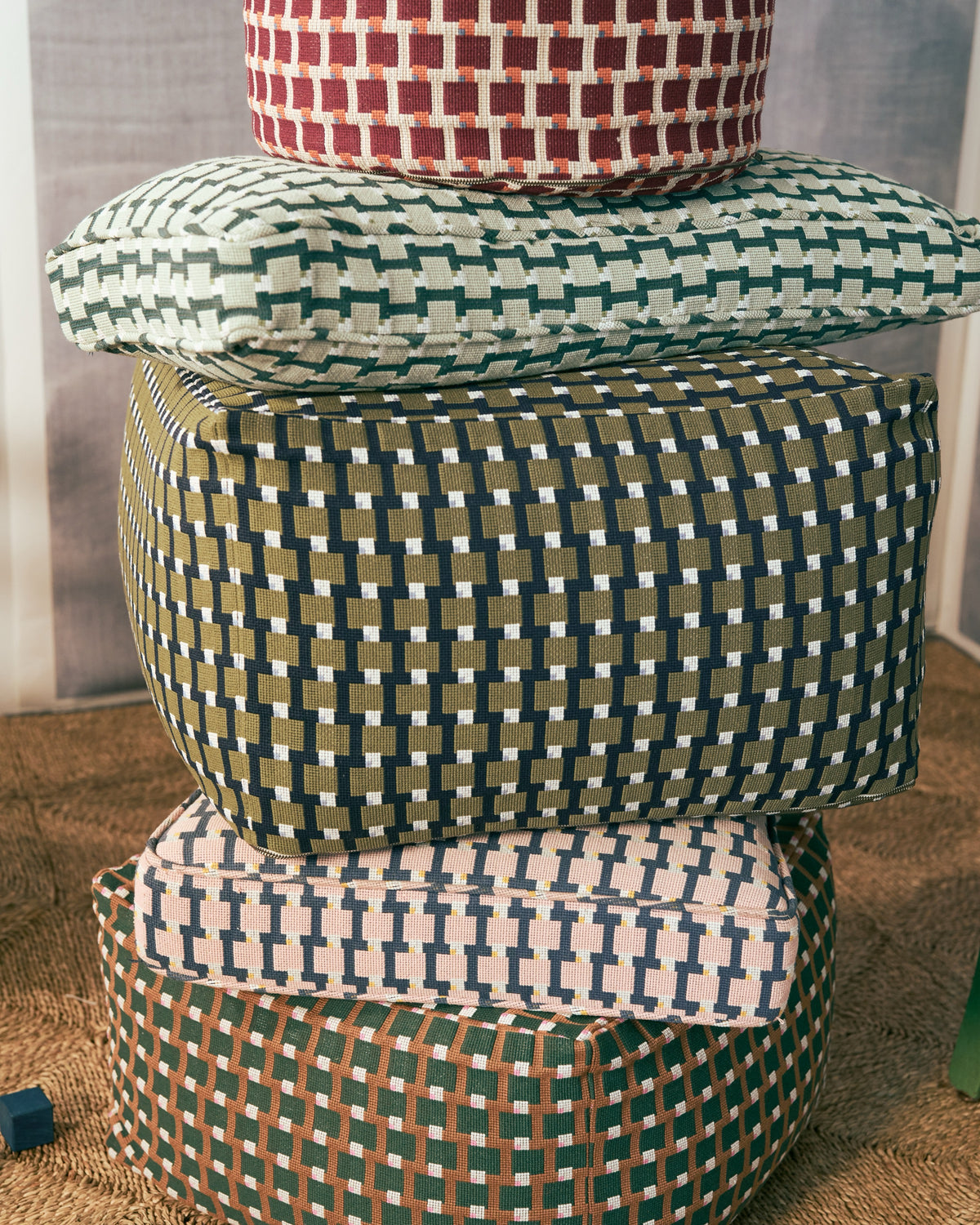 Blocks Fabric in Olive/Navy