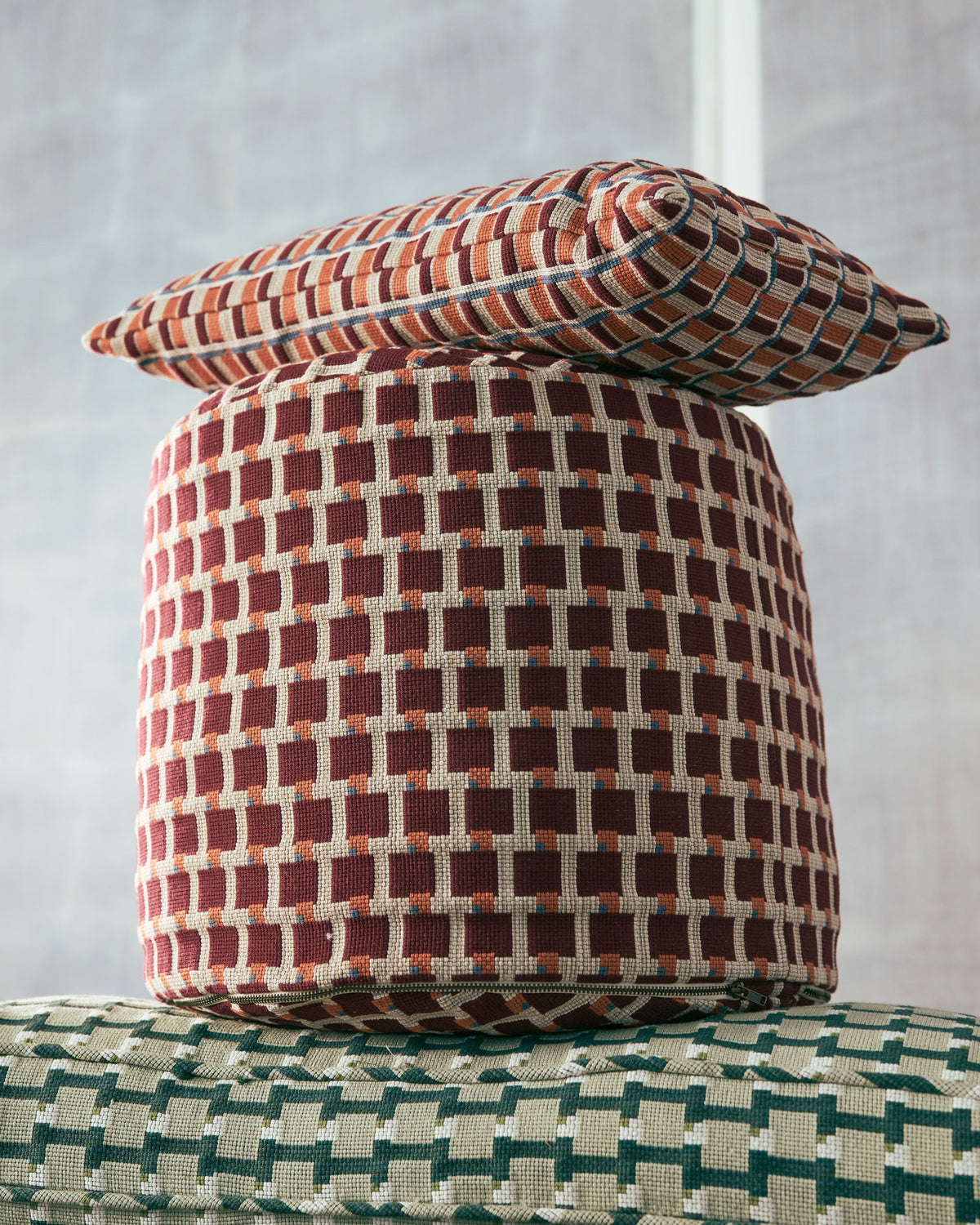 Blocks Fabric in Burgundy/Orange