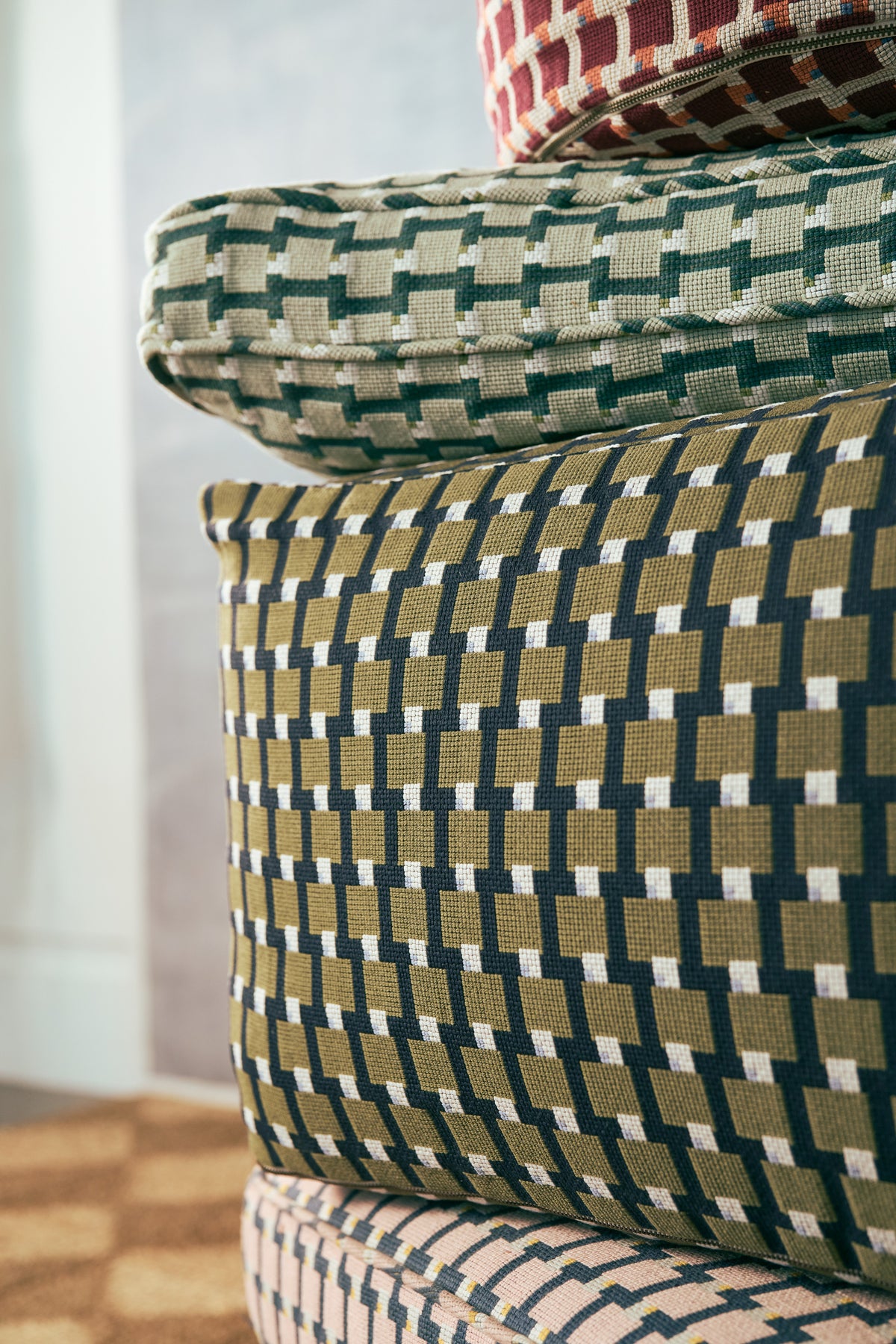 Blocks Pillow in Olive/Navy