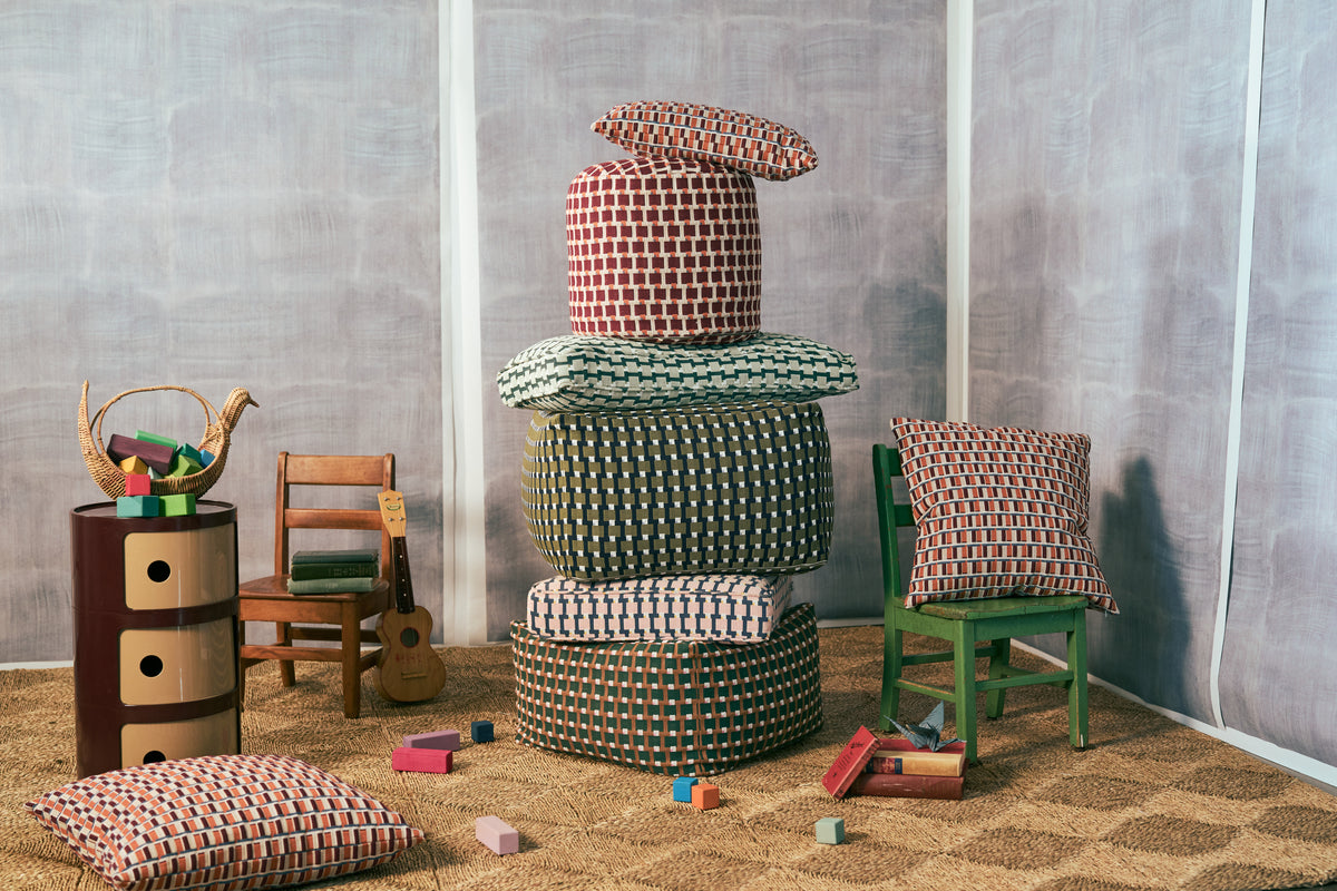 Blocks Fabric in Olive/Navy