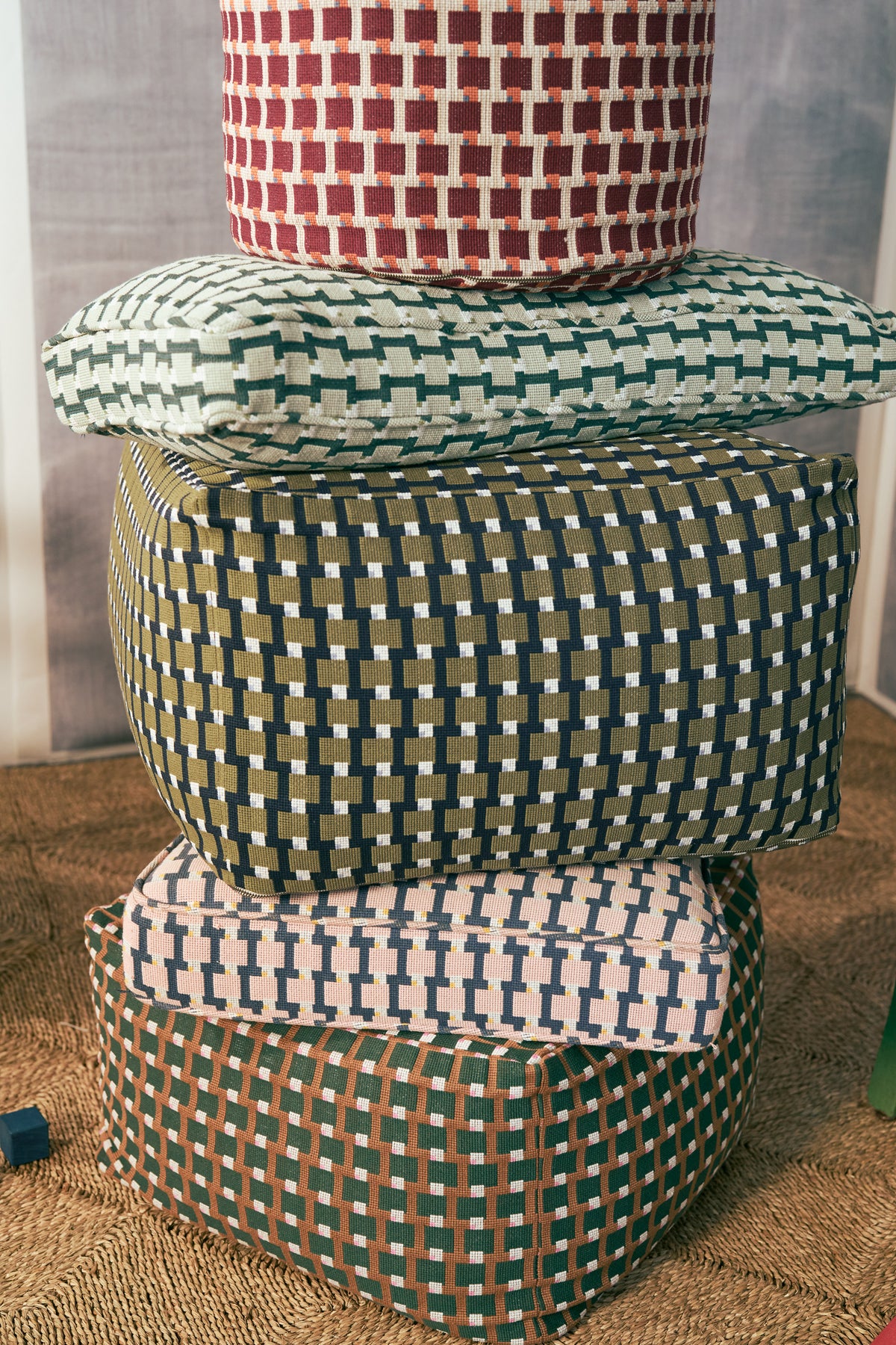 Blocks Fabric in Sage/Marine