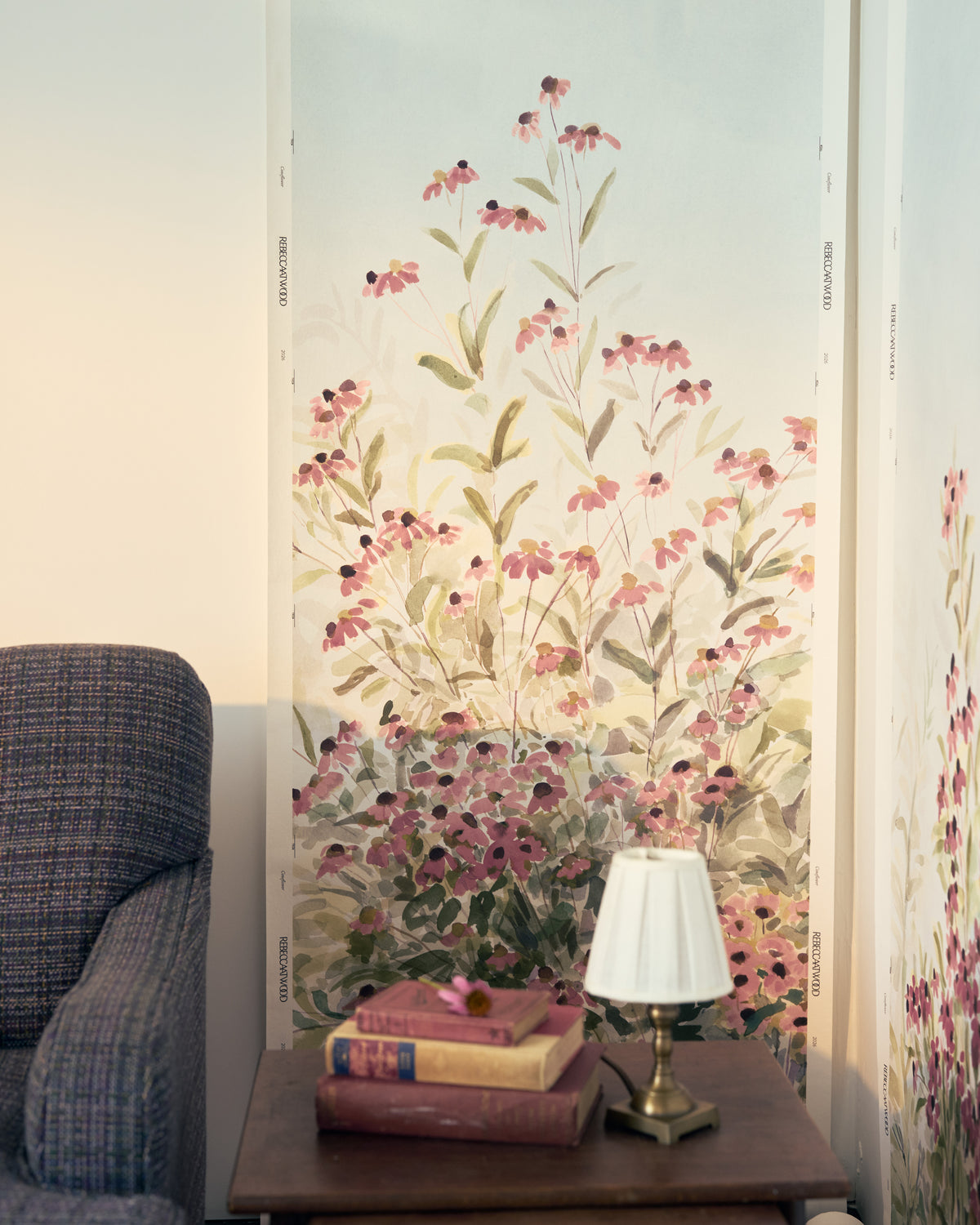 Coneflower Mural in Pale Red