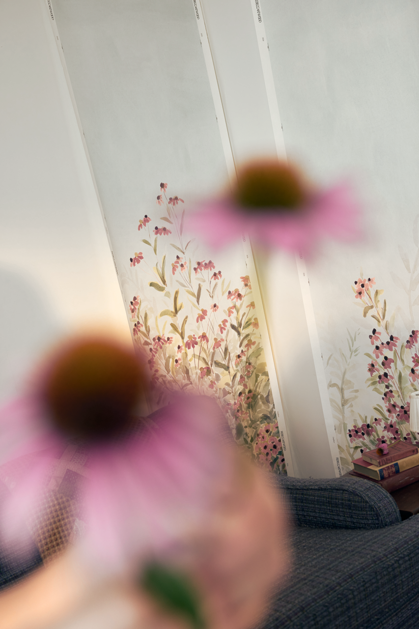 Coneflower Mural in Pale Red