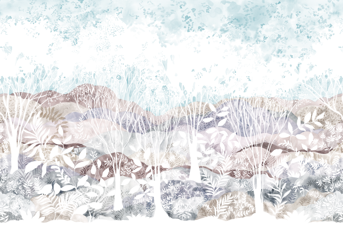 Daydream Landscape Mural in Gray/Blue