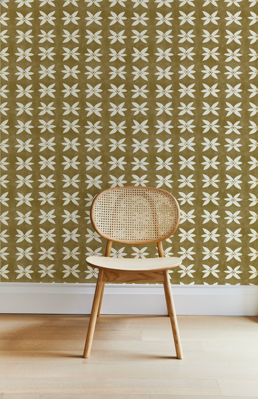 Rain Lily Wallpaper in Dark Ochre