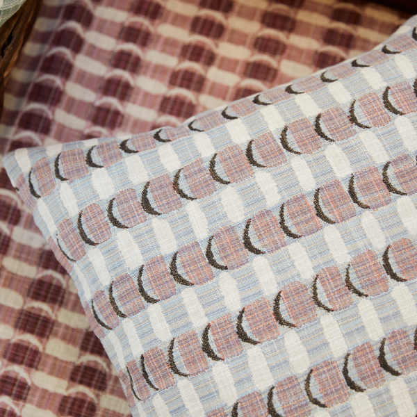 Crescent Plaid Pillow in Blue-Pink