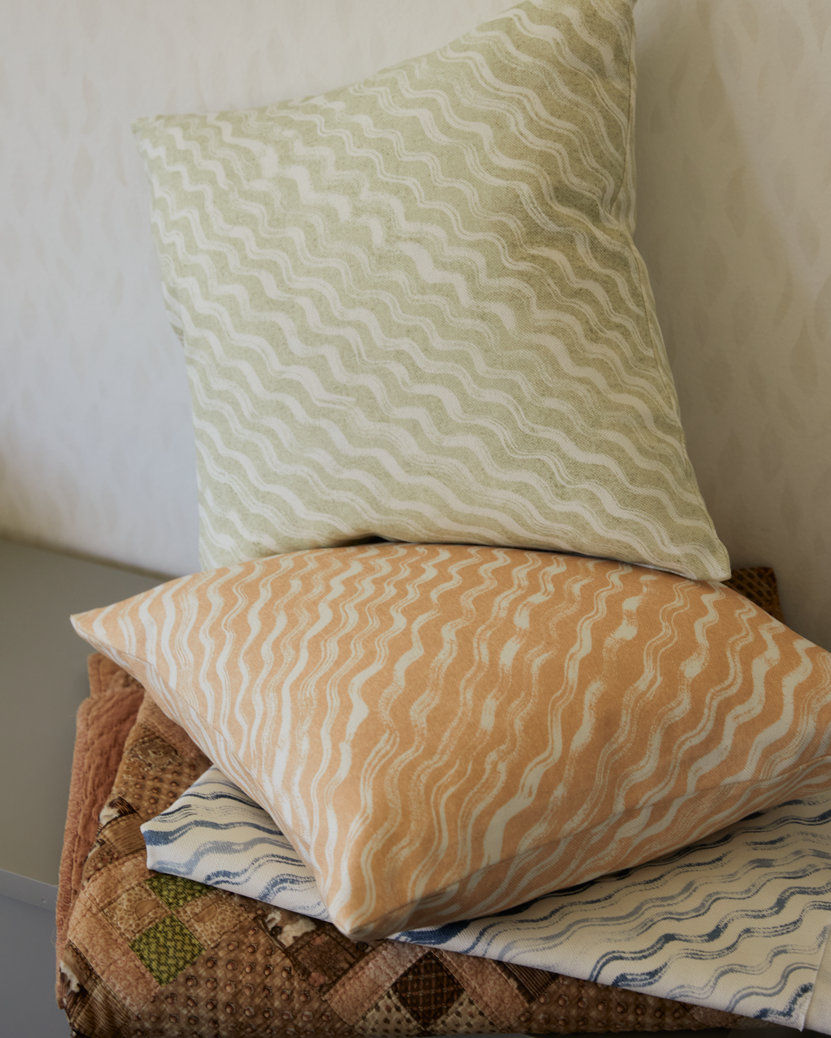 Diagonal Waves Pillow in Blue