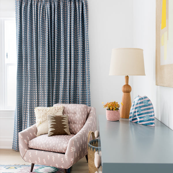 Gridded Ikat Fabric in Blue Pink