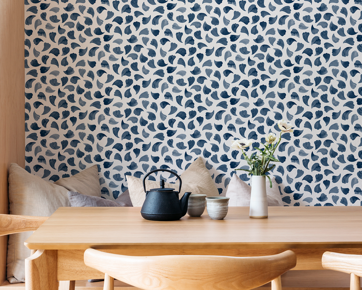 Bubbly Leaves Wallpaper in Dark Blue