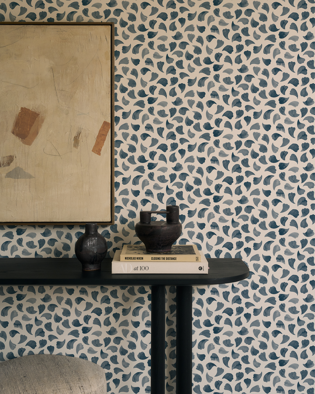 Bubbly Leaves Wallpaper in Dark Blue
