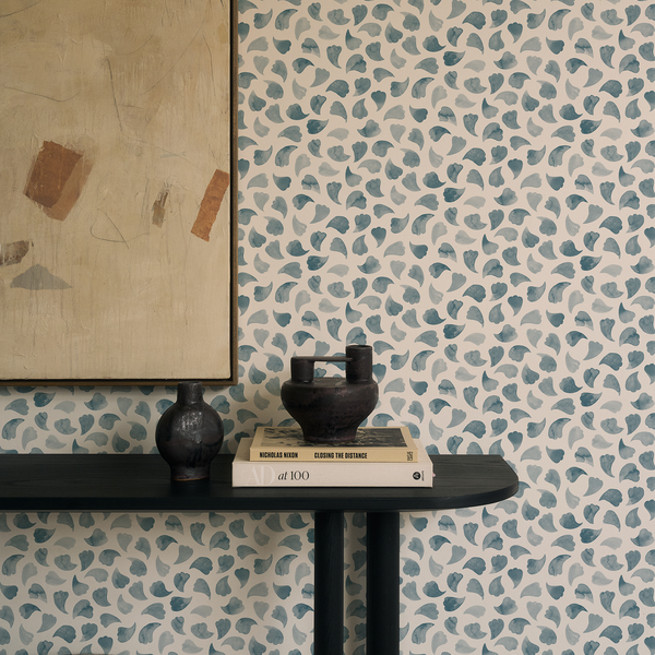 Bubbly Leaves Wallpaper in Ocean Blue