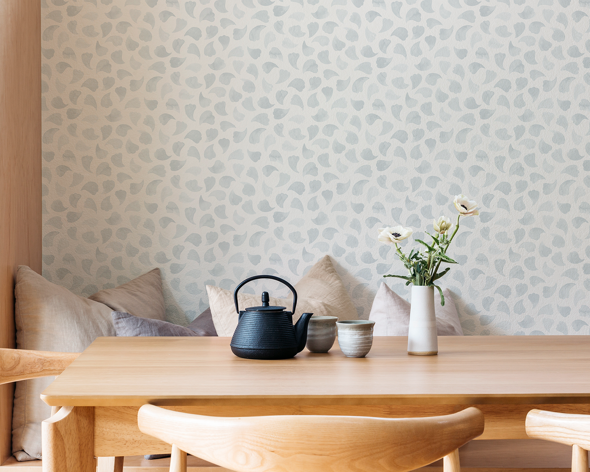 Bubbly Leaves Wallpaper in Pale Blue