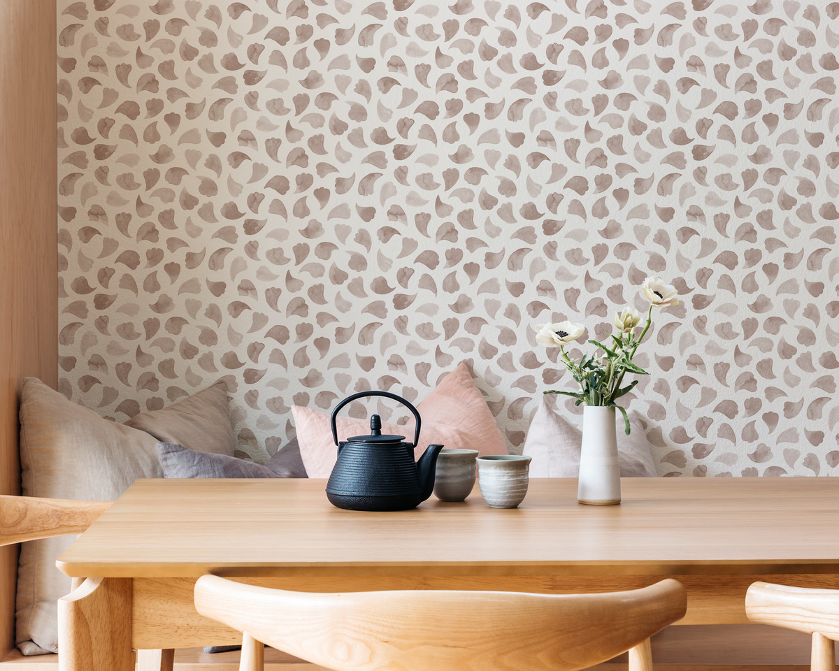 Bubbly Leaves Wallpaper in Stone Rose