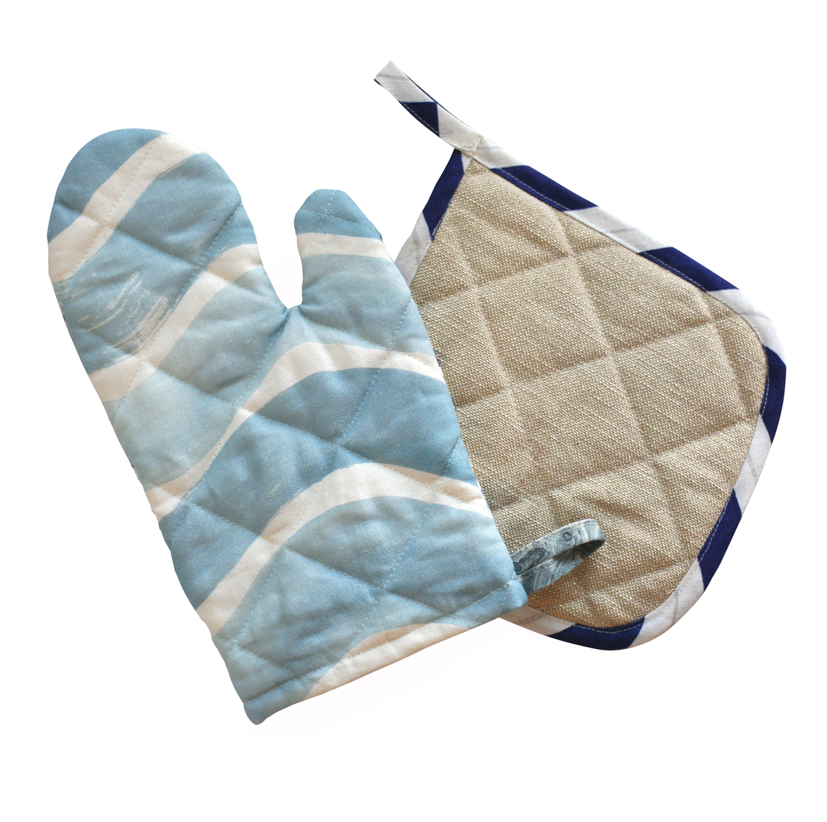Oven Mitt + Potholder Set in Cobalt Blues