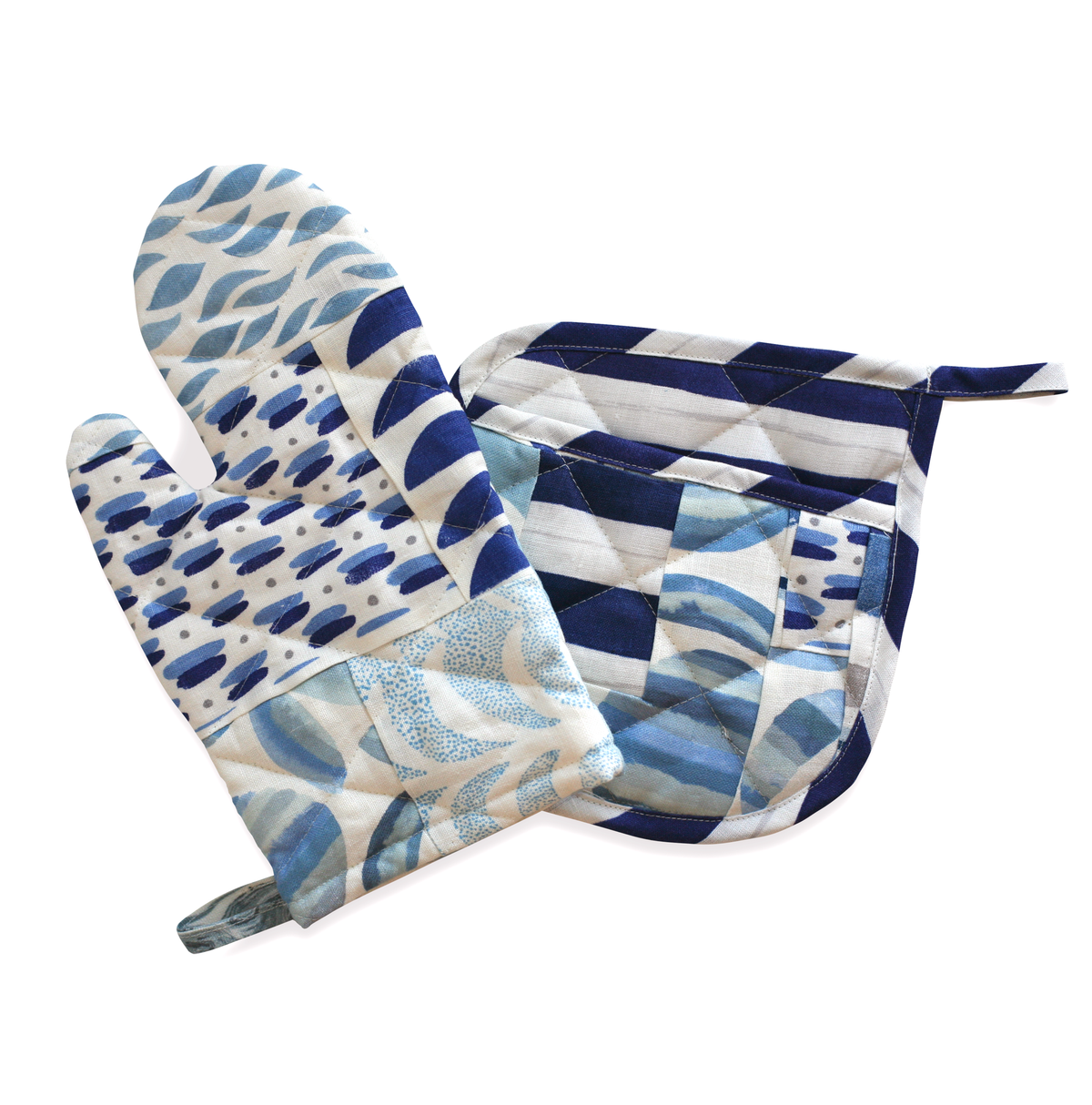 Oven Mitt + Potholder Set in Cobalt Blues