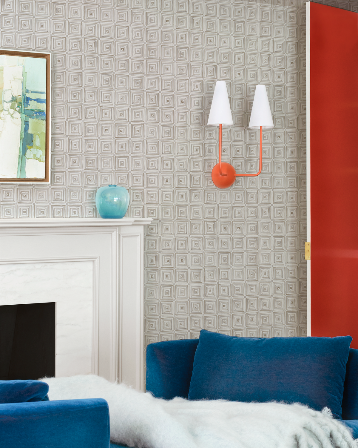 Concentric Squares Wallpaper in Grays