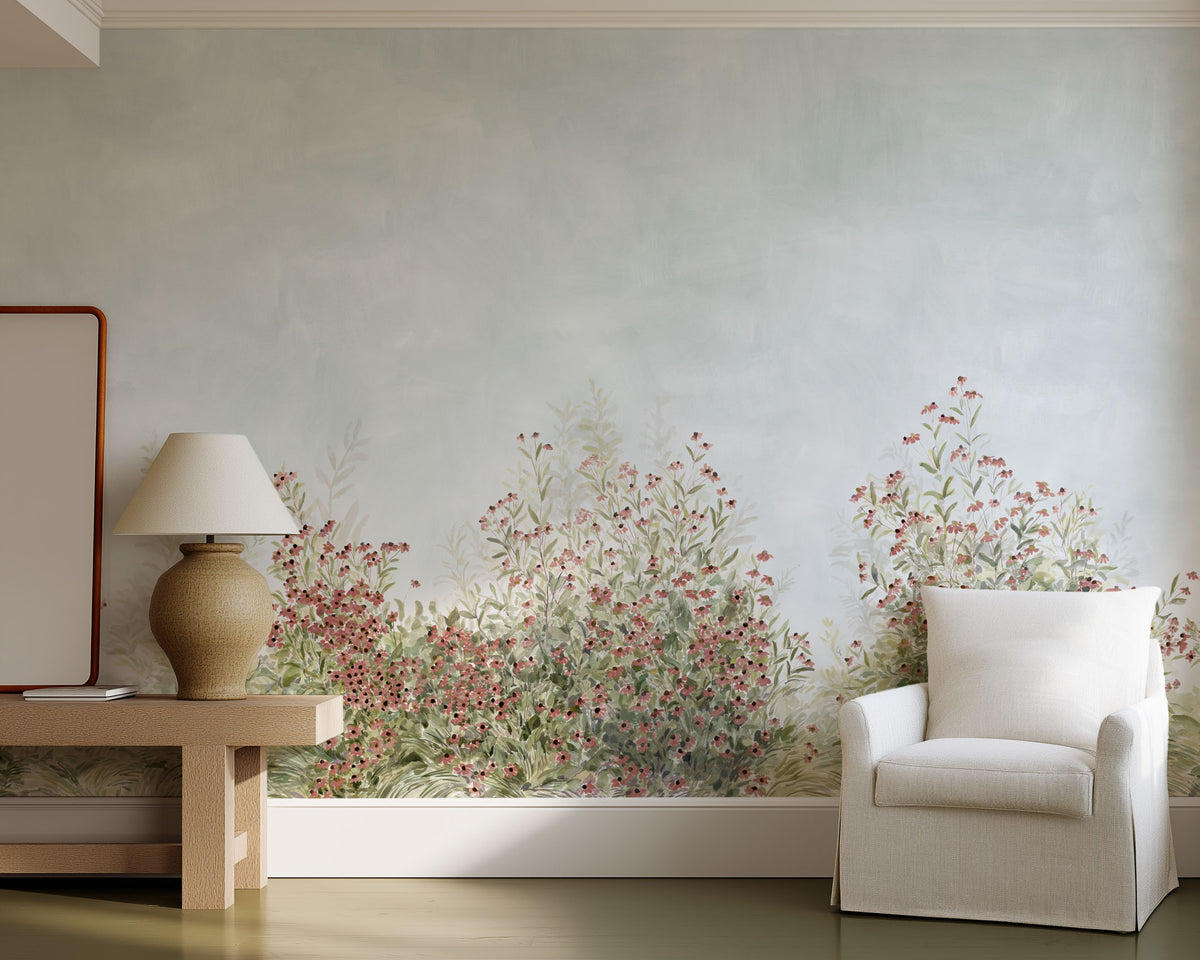 Coneflower Mural in Pale Red