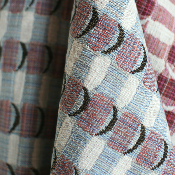 Crescent Plaid Fabric in Blue-Pink