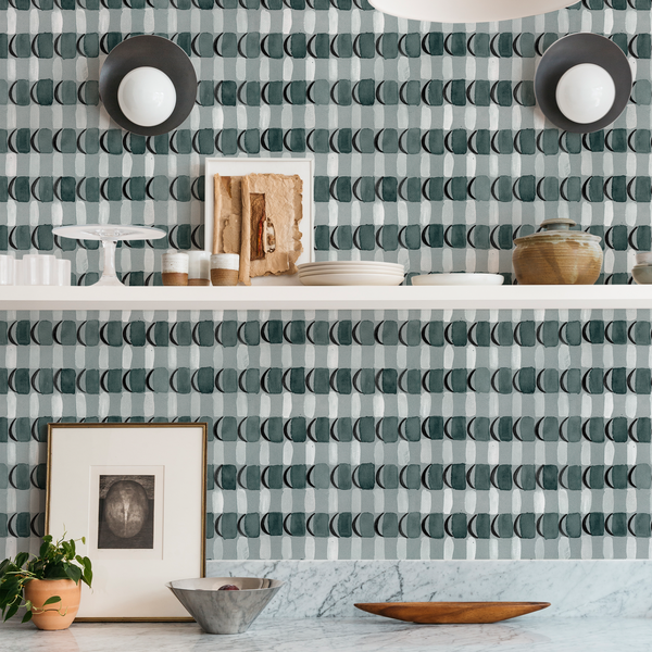Crescent Plaid Wallpaper in Dark Marine