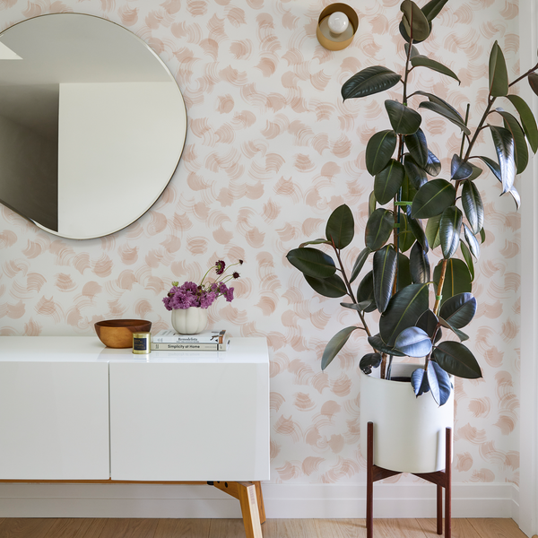 Curved Brushstroke Wallpaper in Blush