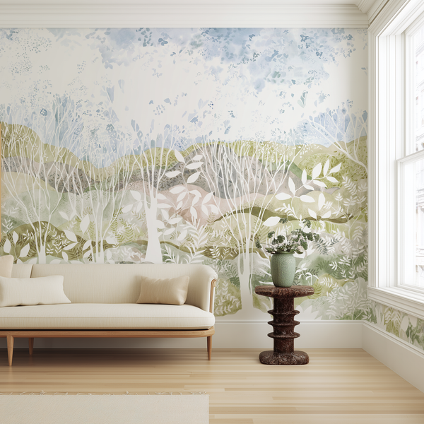 Daydream Landscape Mural in Blue/Green