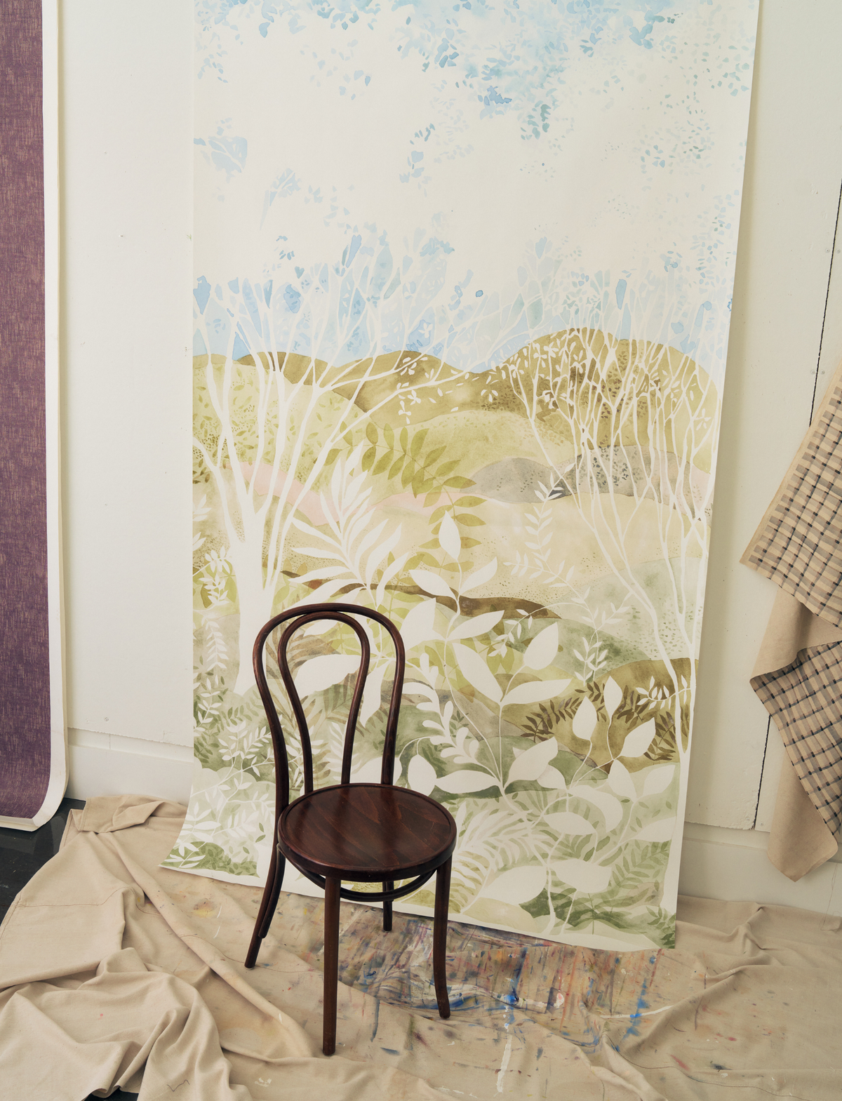Daydream Landscape Mural in Blue/Green