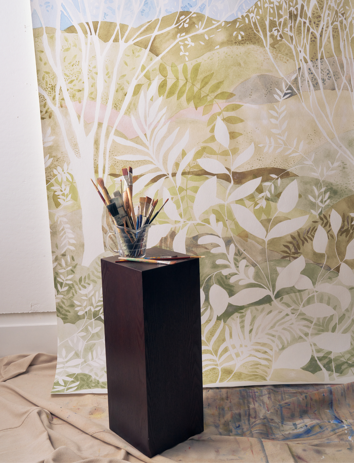 Daydream Landscape Mural in Blue/Green