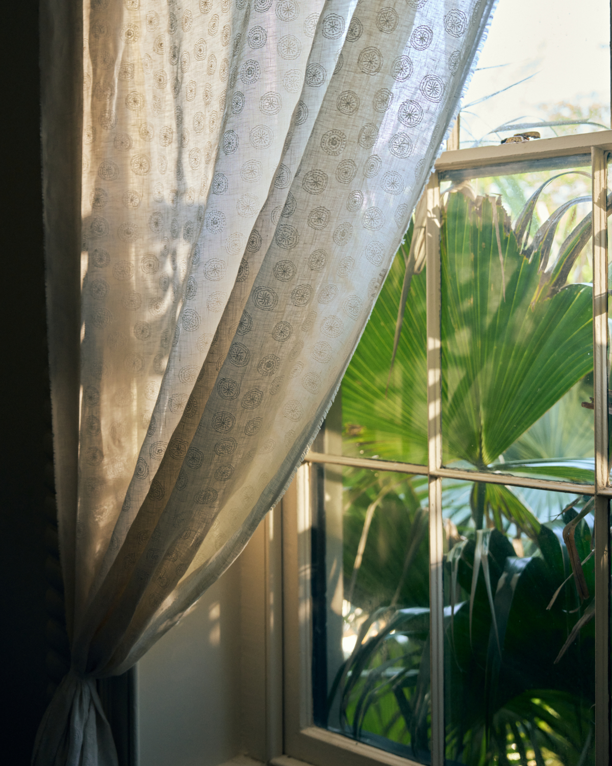 Dotted Floral Embroidered Fabric in Off-White