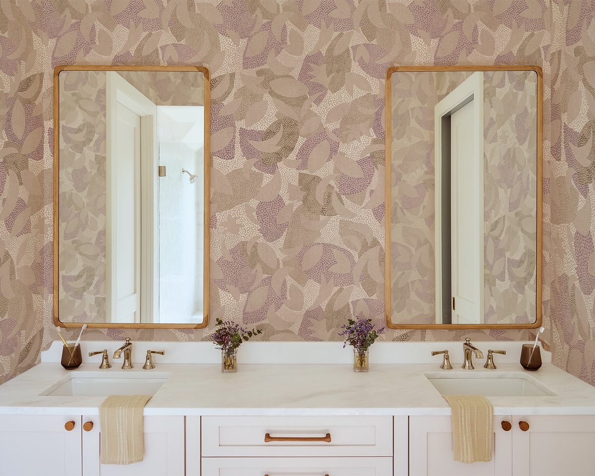 Dotted Leaves Wallpaper in Fawn/Purple