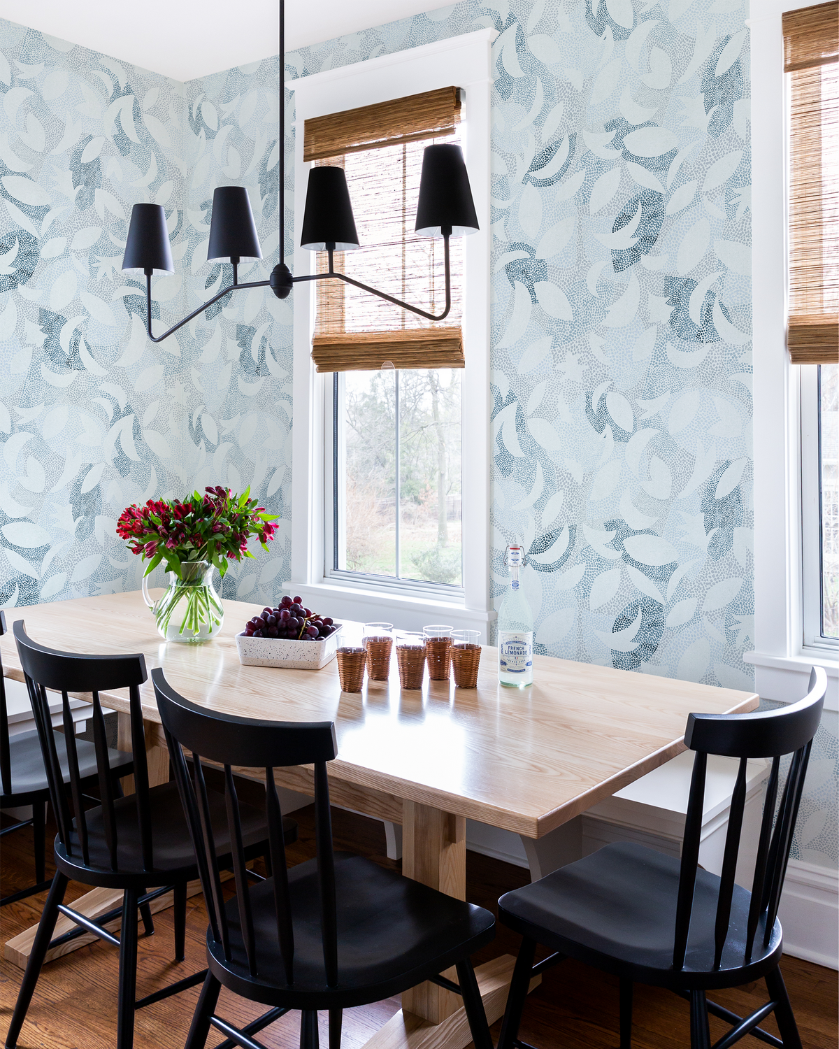 Dotted Leaves Wallpaper in Light Blue