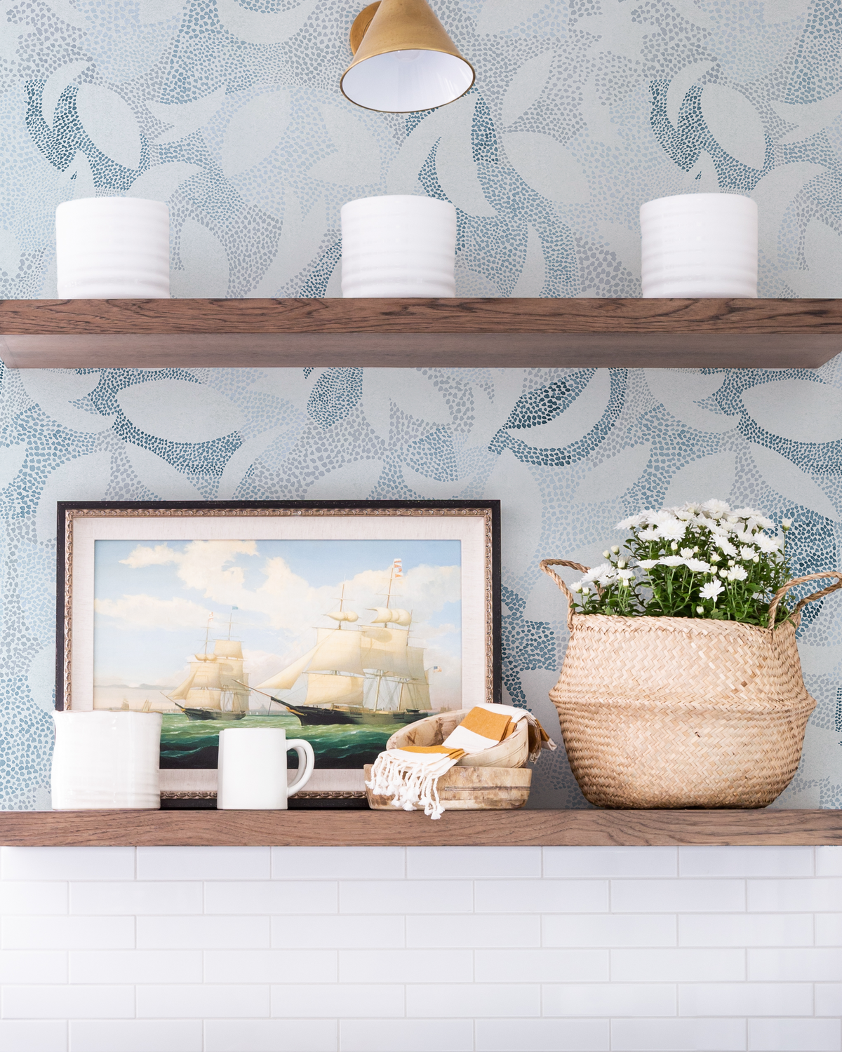 Dotted Leaves Wallpaper in Light Blue