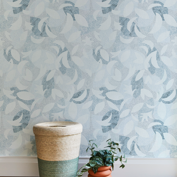 Dotted Leaves Wallpaper in Light Blue