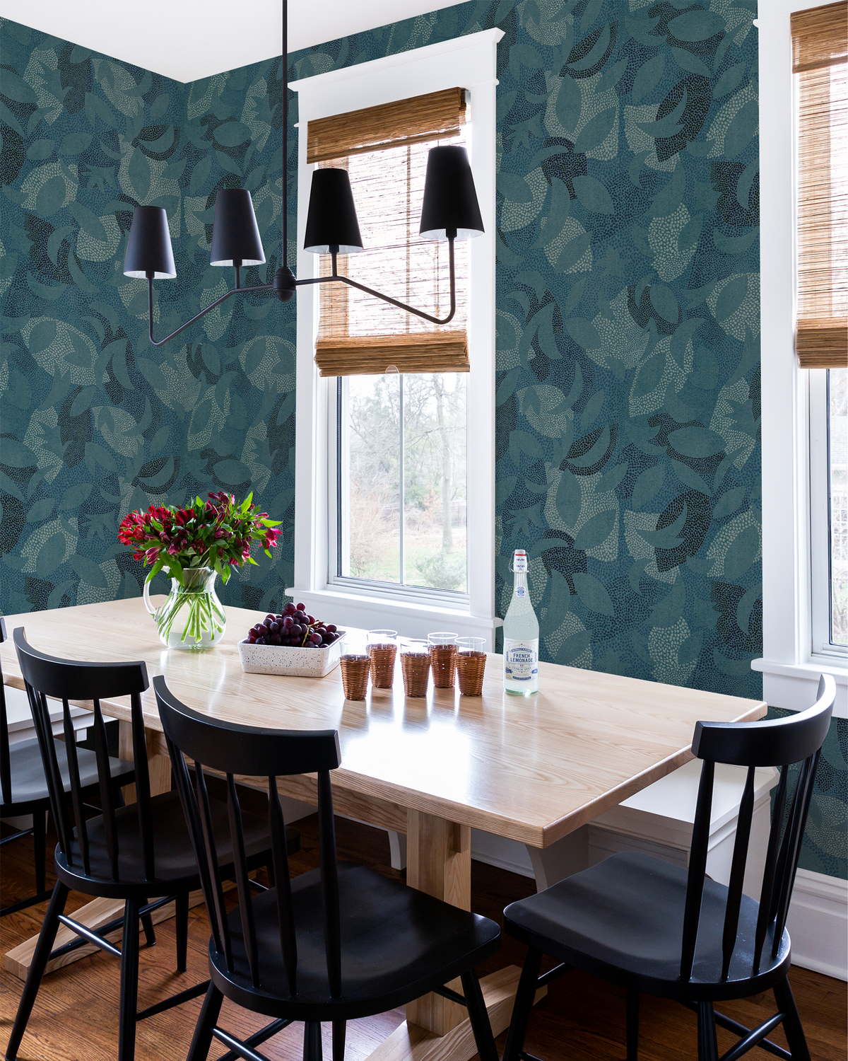 Dotted Leaves Wallpaper in Navy