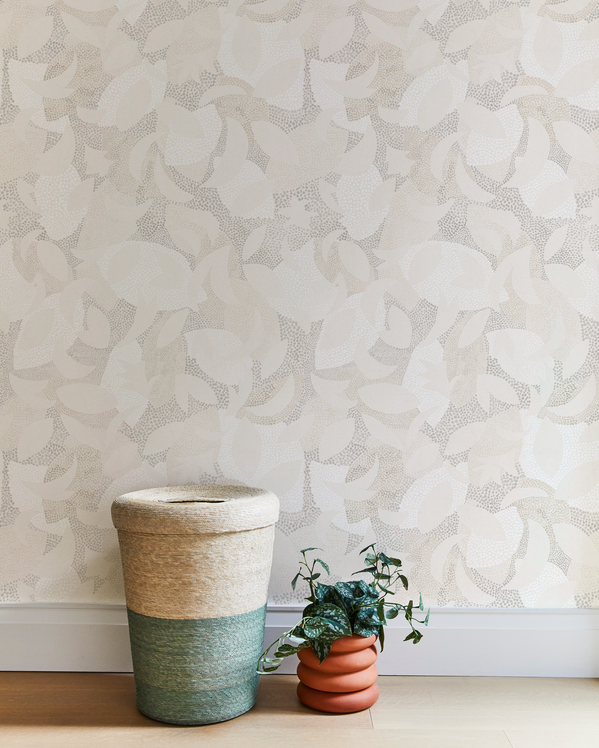 Dotted Leaves Wallpaper in Parchment