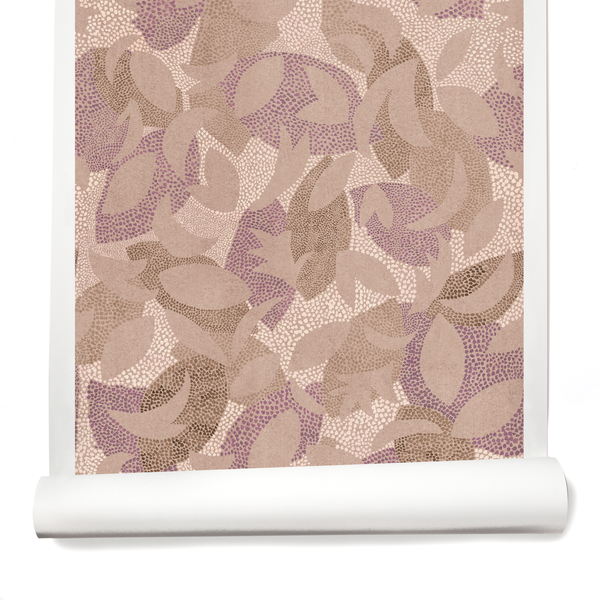 Dotted Leaves Wallpaper in Fawn/Purple