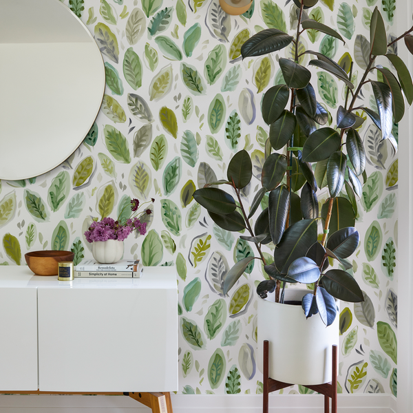 Falling Leaves Wallpaper in Multi Green