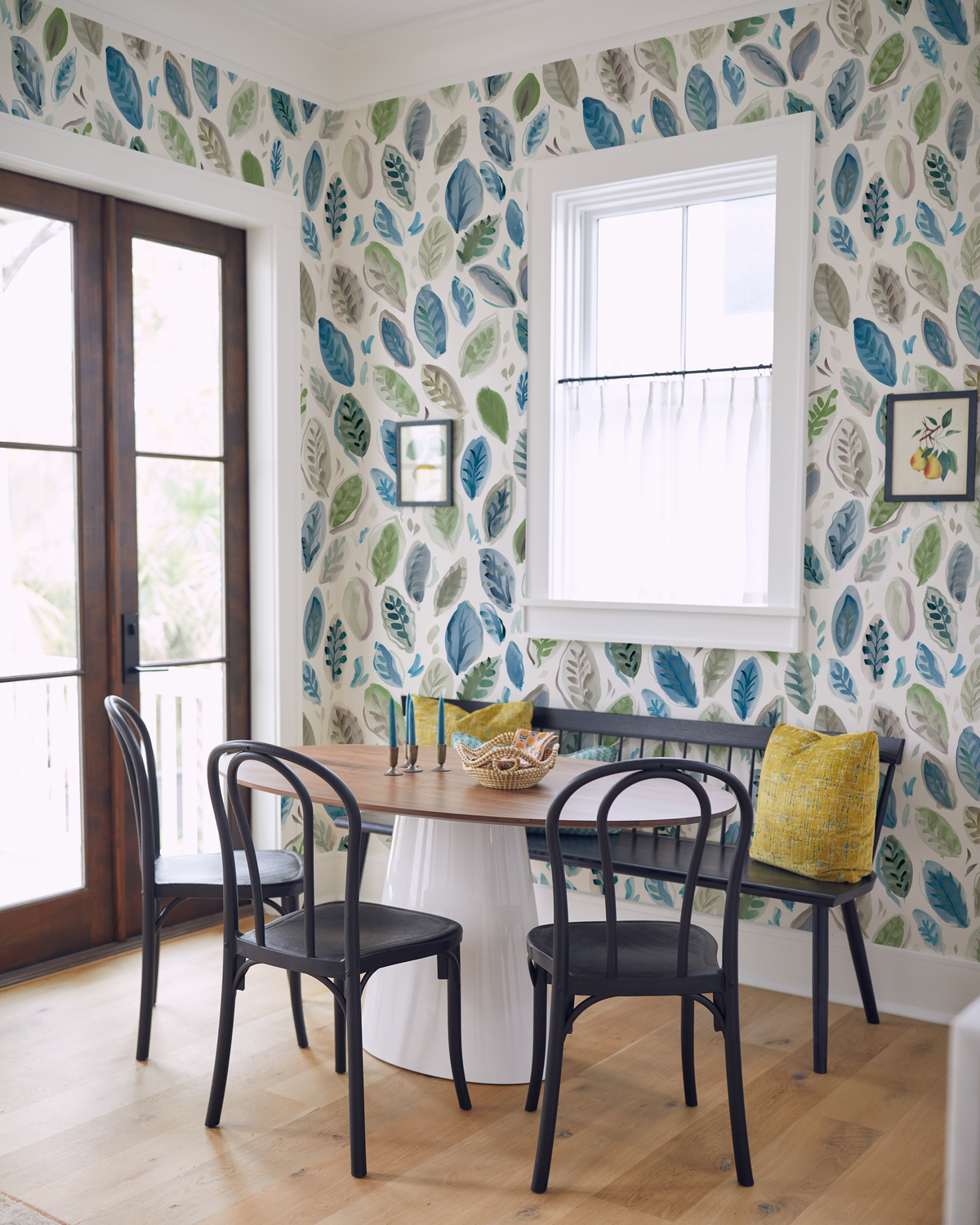 Falling Leaves Wallpaper in Multi Blue